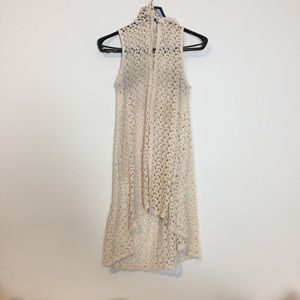 Ivory Colored Crochet Long Hooded Sweater Vest